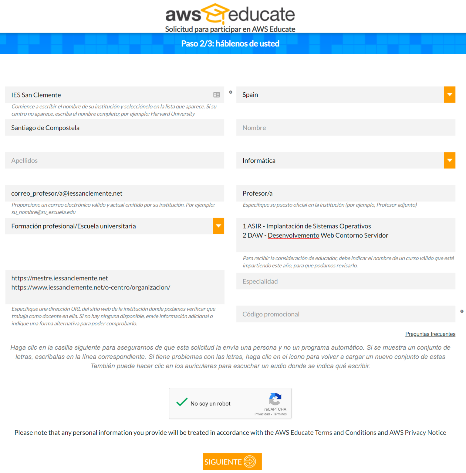 Rexistro no programa AWS Educate como profesorado - Guía e Titoriais de ...